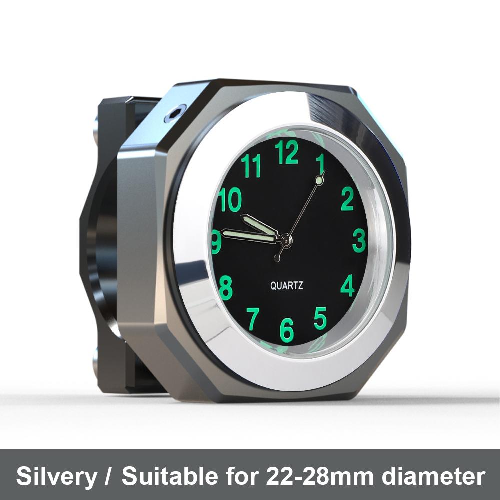 Wasserdichte Lenkerhalterung, universelle 18–22 mm Motorraduhr mit Schraubenschlüssel, Motorrad-Quarzuhr, Aluminium, leuchtende Uhr, Fahrradzubehör silber