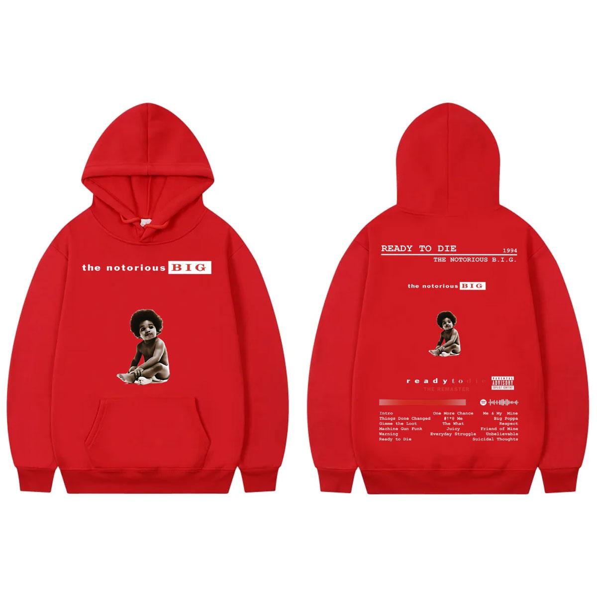 Rapper The Notorious B.I.G. Hoodie „Ready To Die“ Album-Merchandise Pullover Herren Damen Bekleidung Mode Hip-Hop Sweatshirts Streetwear S