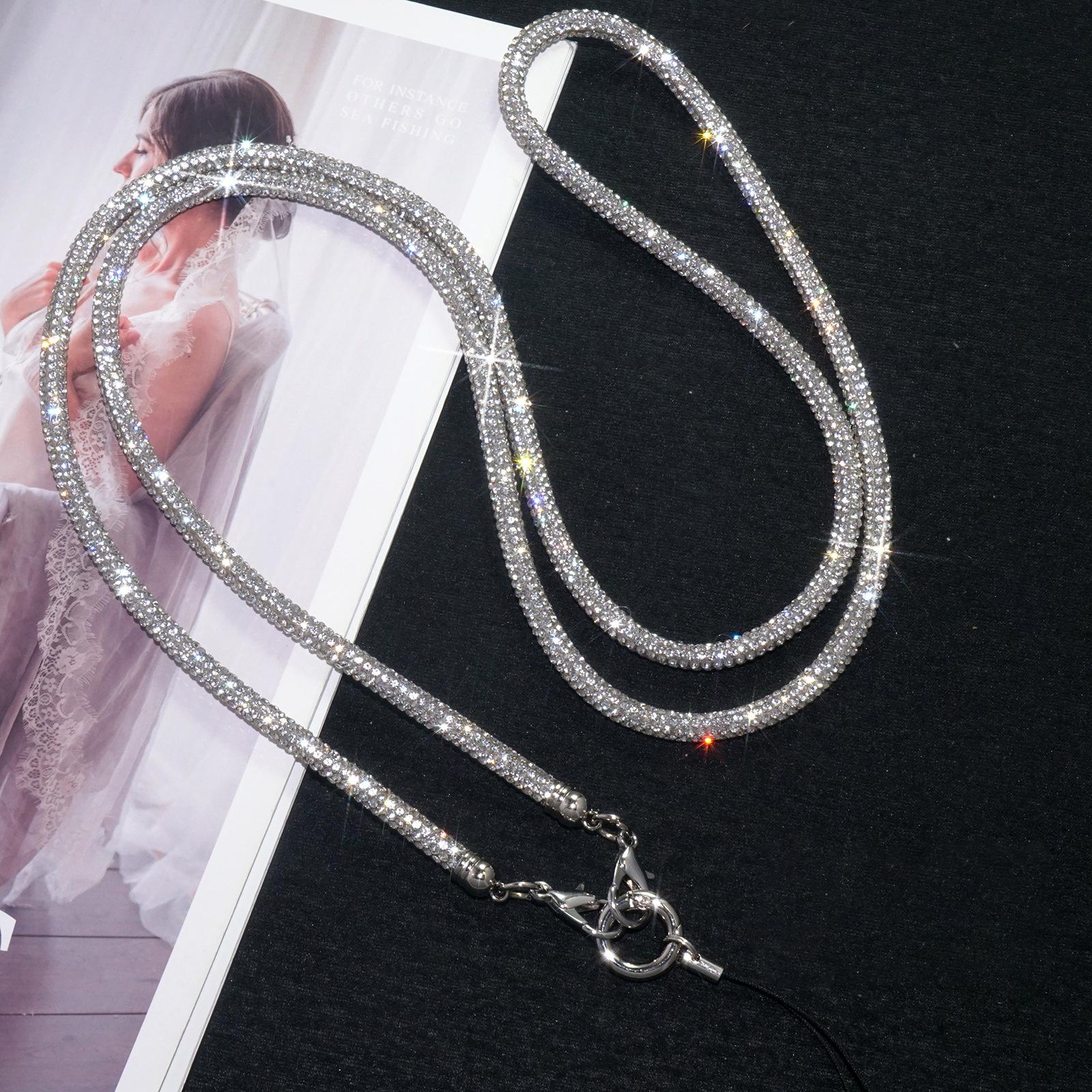 Neues Luxus Kristall Strass Handy Lanyard Helle Bling Bling Handyhülle Kettenriemen Handy Anti-Verlust Seil Handy Zubehör 70cm weiß