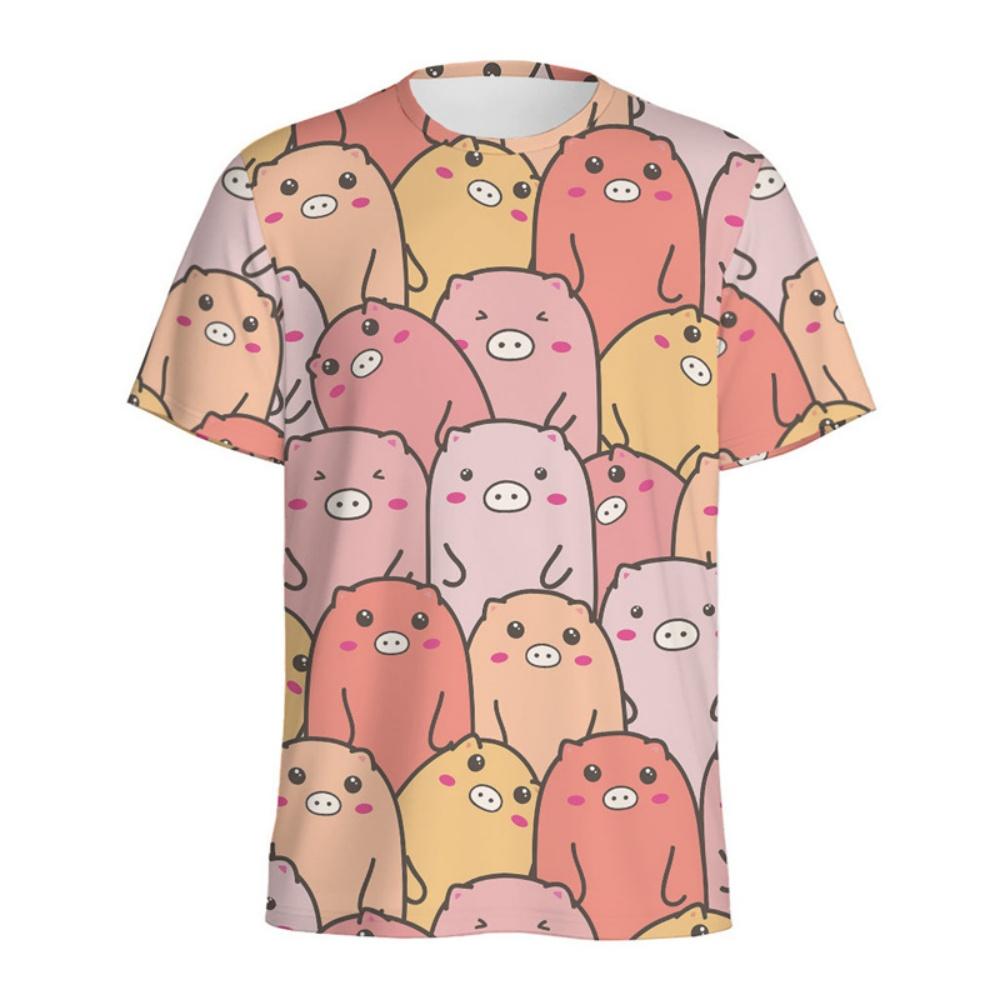 Niedliche T-Shirts mit rosa Schweinchenmuster für Jungen Mädchen T-Shirt Mode T-Shirts Rundhals 3D-gedrucktes Tier Top-Shirts Kinder T-Shirt 140
