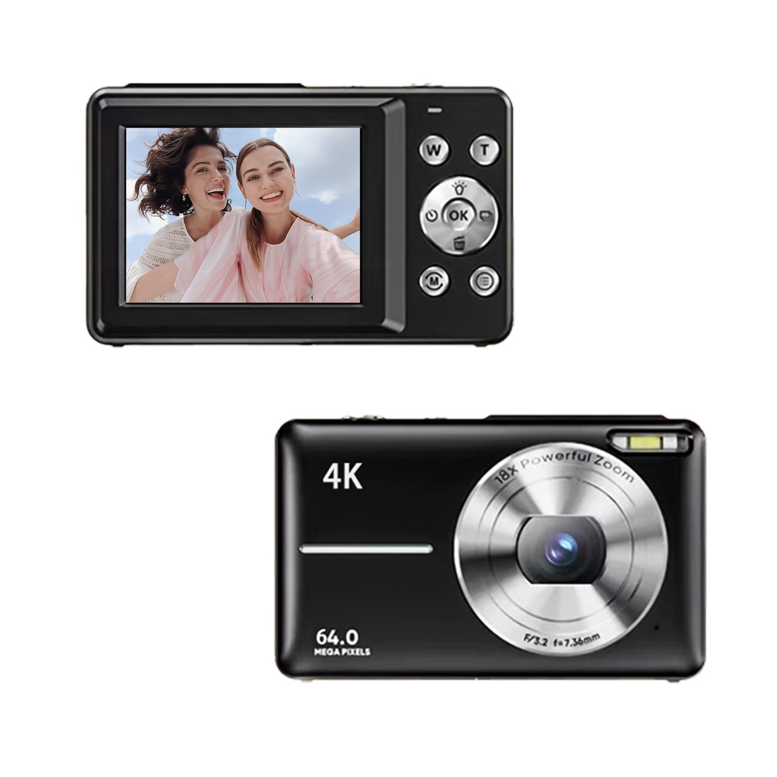 4K/30FPS Digitalkamera 64MP Digitale Videokamera 2,88 Zoll Bildschirm 18-facher Digitalzoom Eingebaut schwarz