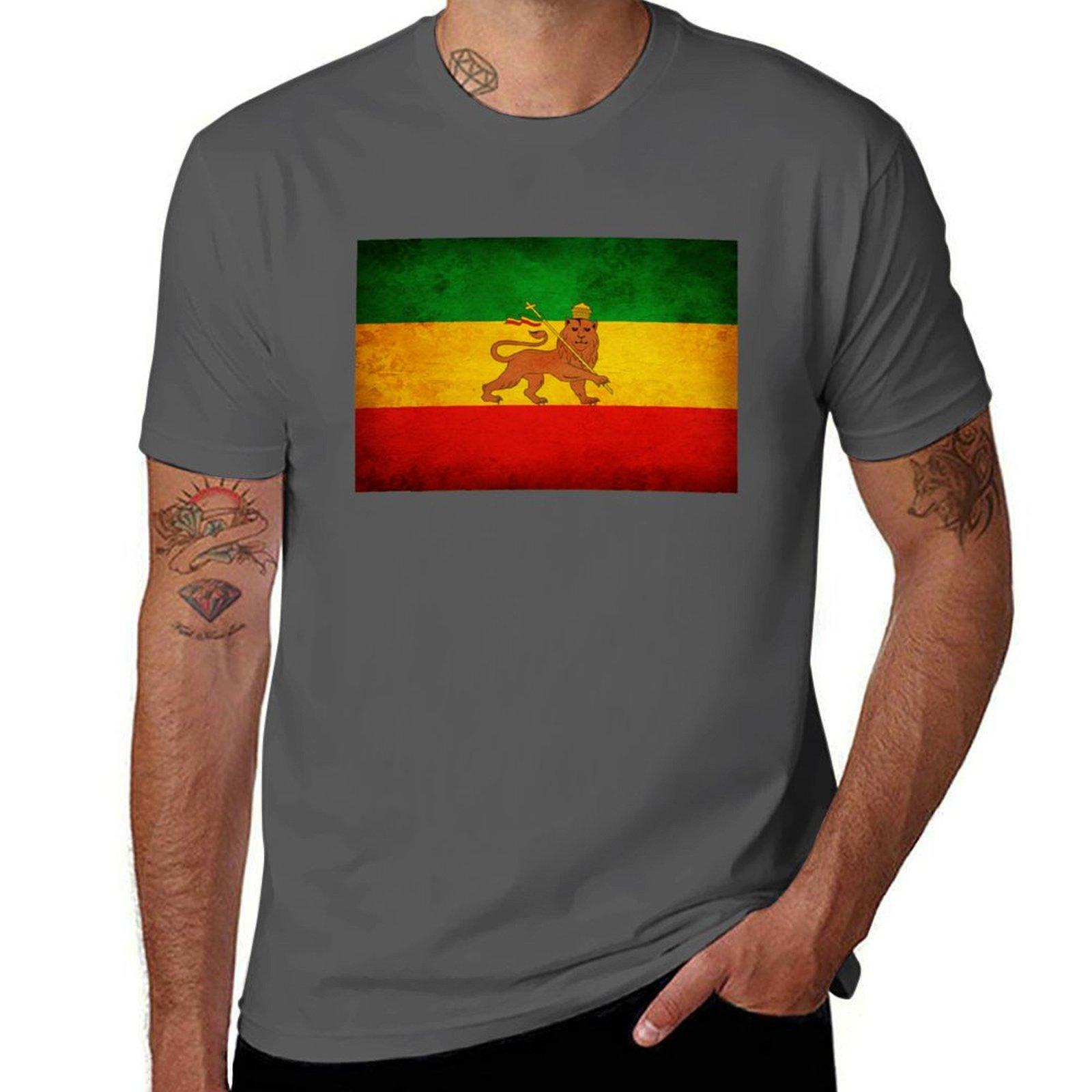 Vintage Löwe von Juda Flagge T-Shirt T-Shirt personalisiertes T-Shirt Mann lässiges Herren-T-Shirt Baumwolle hohe Qualität T-Shirt 3XL brown