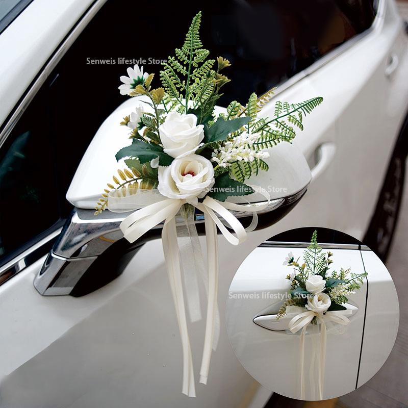 4 STÜCKE Künstliche Blumen Dekoration Außen Auto Spiegel Tür Romantische Blumen Hochzeit Decor Band Gefälschte Blumen Dekoration Lieferungen