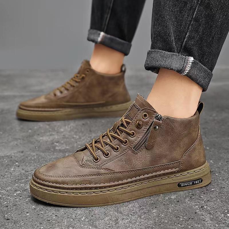 Bestellen Sie eine Nummer größer Herrenschuhe Winter Neue High-Top Militärstiefel Fleecegefüttert Gepolsterte Warmhaltende Freizeitschuhe Vielseitige Arbeitsschuhe Wasserdichte Lederschuhe 39 braun