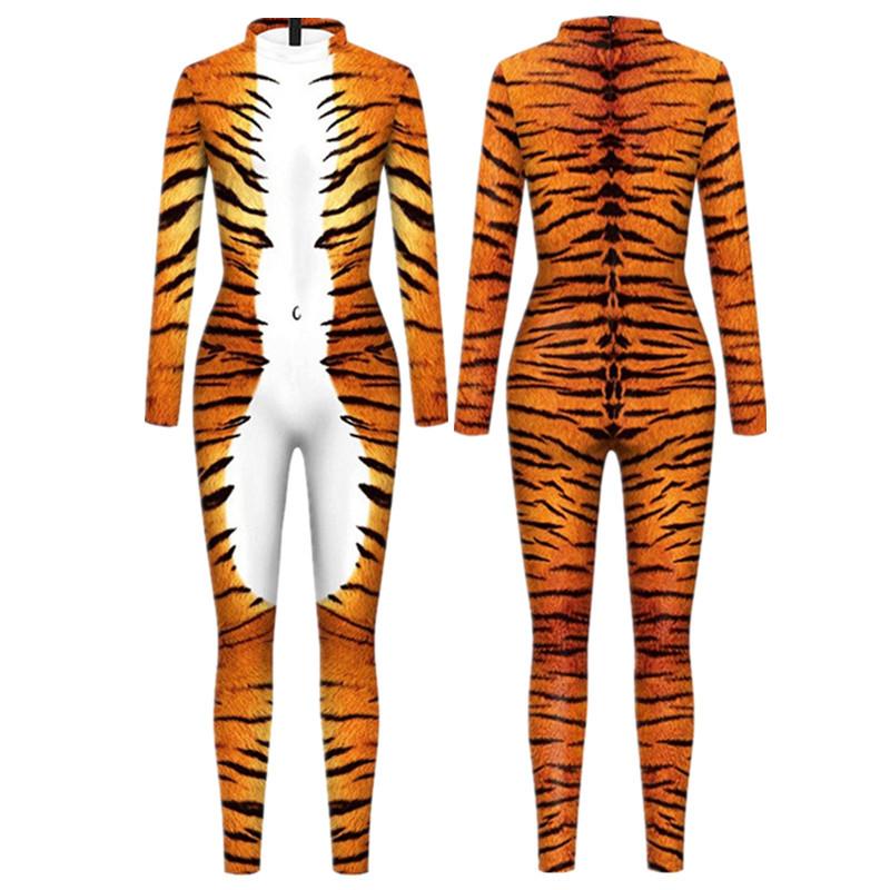 Tier Tiger Hirsch Kostüme Erwachsene Halloween Karneval Party Cosplay Outfit Frauen Männer Rollenspiel Verkleiden Jumpsuits XL Tigerprint