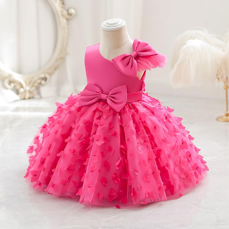 Mode Party Mädchen Prinzessin Kleid Mesh Kinder Kleid Neue Mittlere Kinder Ponton Kleid Geburtstag Jahr Alt Kleid Kleid 80cm rose rot