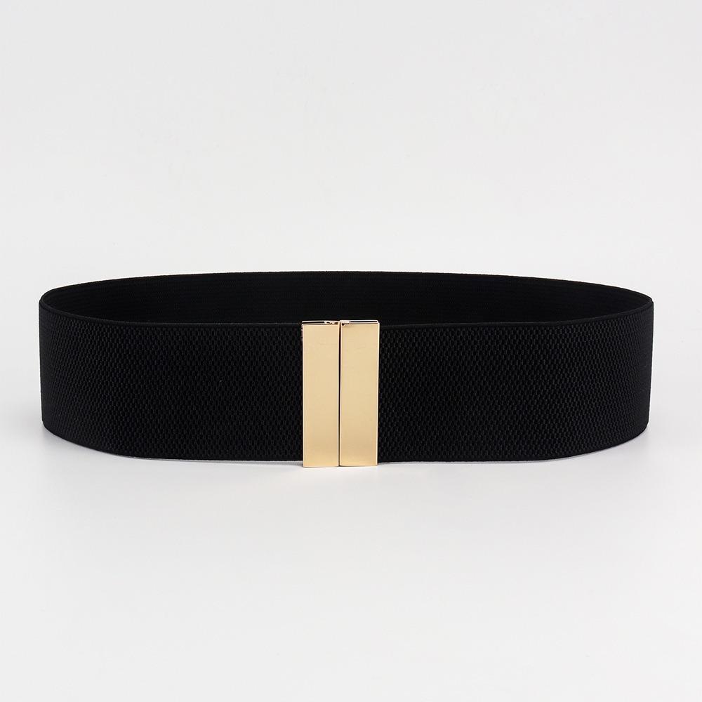 Frauen Elastischer Gürtel Mode Band Breite Gürtel Taillengürtel Weibliche Schnalle Bund Korsett Dekoration Zubehör gold/schwarz