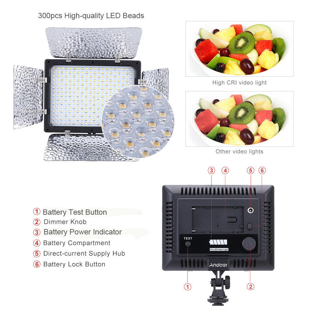Pro 300 LEDs 6000K Fotokamera Camcorder Videolampenpanel