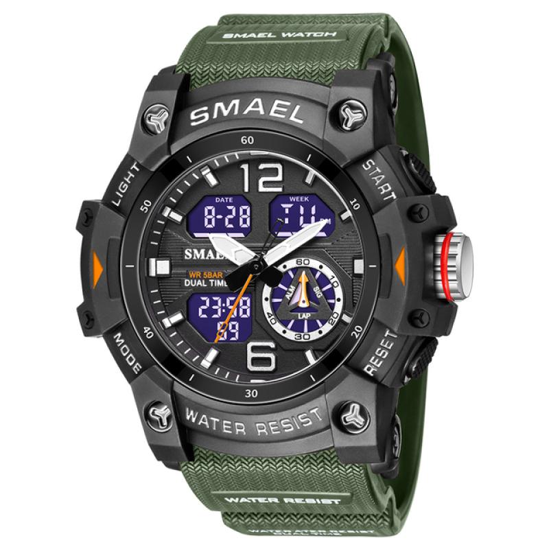 Militäruhr Quarz-Armbanduhren Sport 50M Wasserdichter Wecker Licht Analog Digital Herrenuhren Digital grün
