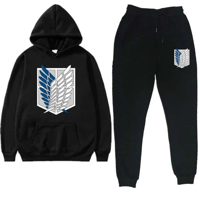 Anime Attack On Titan Levi Grüner Winter-Trainingsanzug, 2-teiliges Set, Kapuzenpullover und Hosen, Sportbekleidung, Anzug mit Kapuze, Trainingsanzug für Damen M
