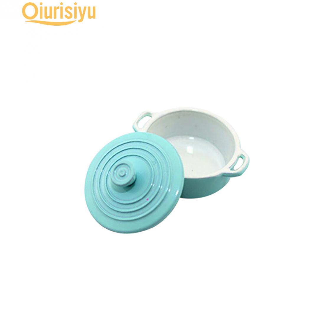 Miniatur Candy Farbe Suppe Topf Puppenhaus Zubehör Geschenk Sauce Pan Spielzeug DIY Puppenhaus Miniaturen blau