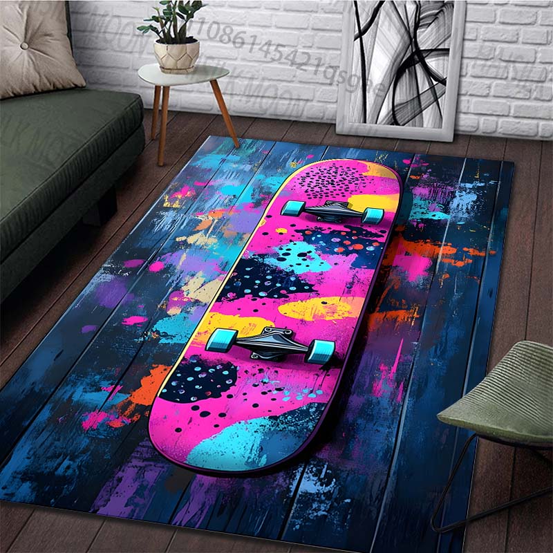 Kreativer bunter Skateboard-Print Teppich Teppiche für Schlafzimmer Wohnzimmer Sofamatte Fußmatte Ankleidezimmer Teppiche Große Größe 40cm x 60cm