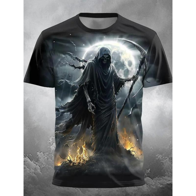 Fire Reaper Designer Gothic Herren 3D Print T-Shirt T-Shirt Party Street Kurzarm Rundhalsshirt Sommer Frühling Kleidung Bekleidung M
