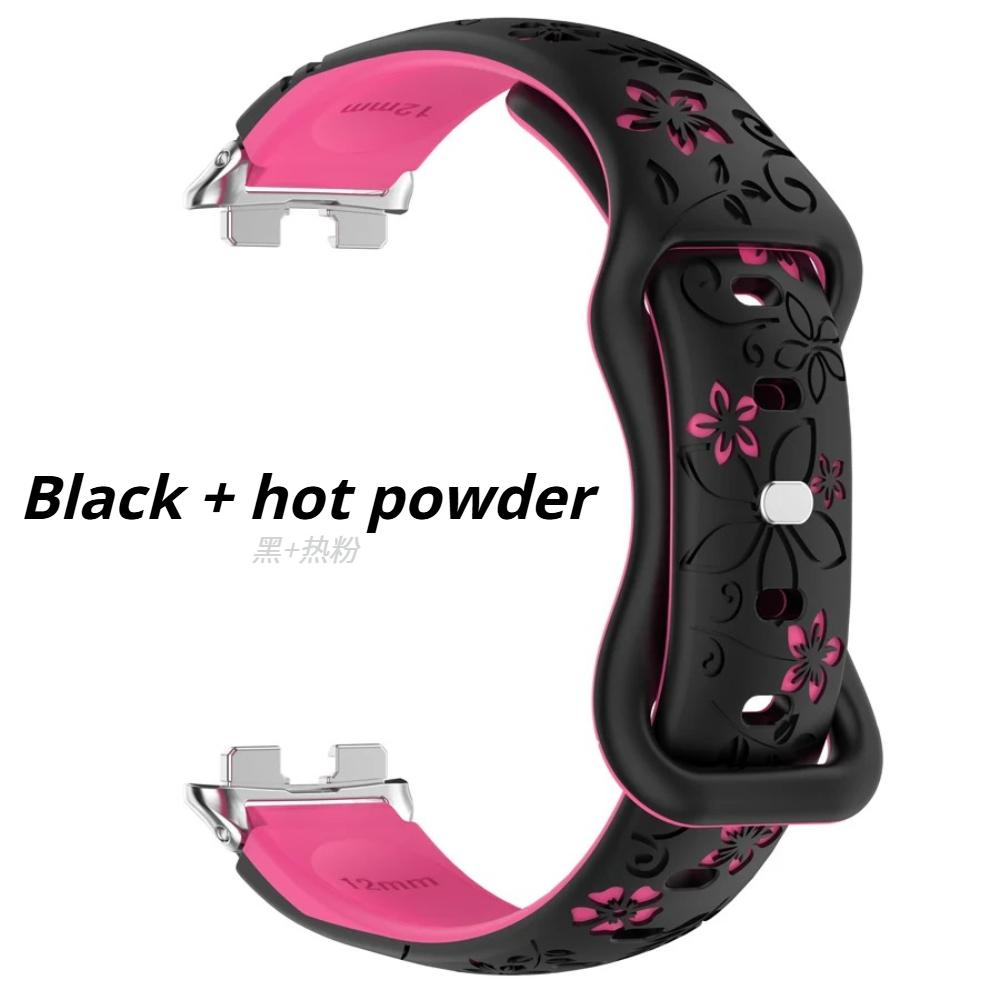 Silikon 3D Graviertes Blumenarmband für Huawei Band 11 Pro Armband Smartwatch Atmungsaktives Armband für HUAWEI Band 8 9 10 11 Armband Huawei Band 8/9/10 erdbeer