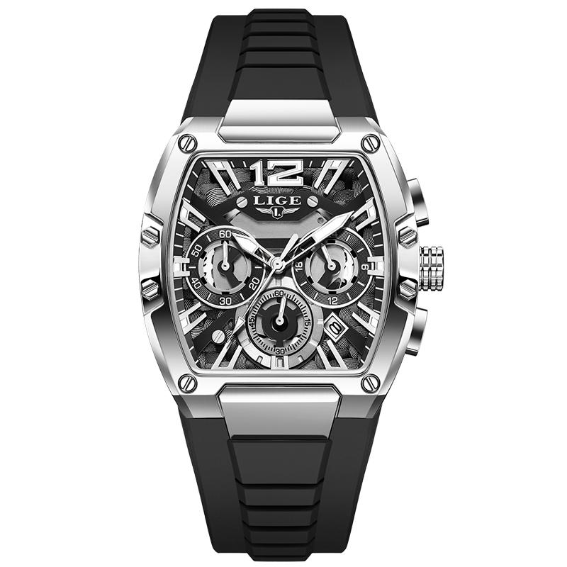 LIGE Neue Luxus Herrenuhr Mode Business Quarz Armbanduhren Leuchtend Wasserdicht Chronograph Herrenuhren schwarz/silber