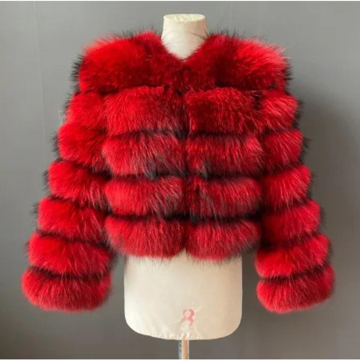 VAYLA Damen Jacke aus Kunstwaschbärfell Herbst Winter Kunstfell Fuchs Mäntel Kurzer Mantel Jacken Pelzige Oberbekleidung Elegante Dicke Warme Mäntel XL red