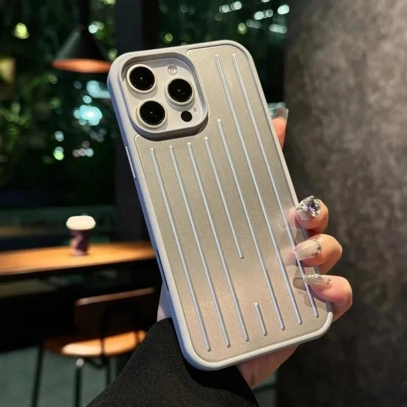 Luxus 3D Wellenstreifen Stilvolle Business Gepäck Handyhülle für iPhone 17 Pro Max 16 15 14 für Rimowa Stoßfester Bumper Schutzhülle iPhone17 Pro silber