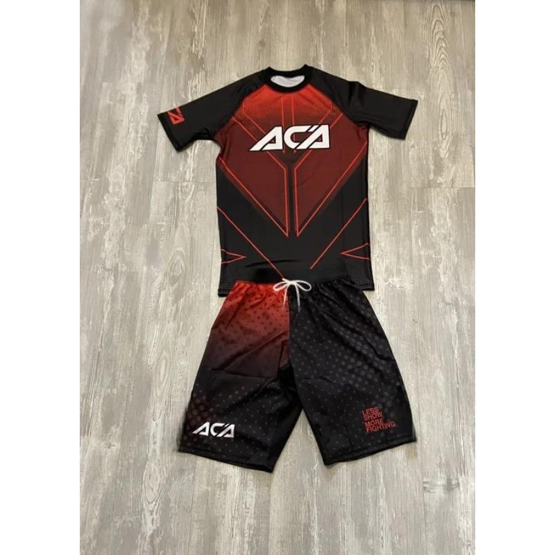 Herren MMA Boxanzug Set Kampftraining Sportbekleidung 3D-bedrucktes kurzärmeliges Rash Guard Oberteil und Kampfshorts XL beige