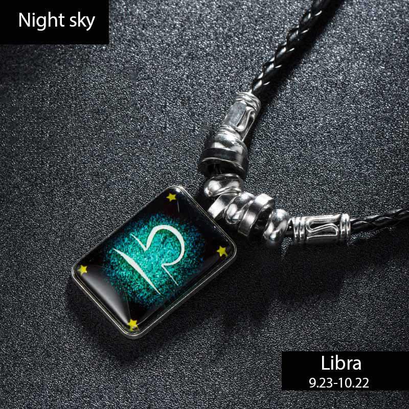 Sternzeichen-Halskette für Männer, männliche Halskette, coole Leder-Halskette, Sternbild, Valentinstag, Geburtstagsgeschenk Libra