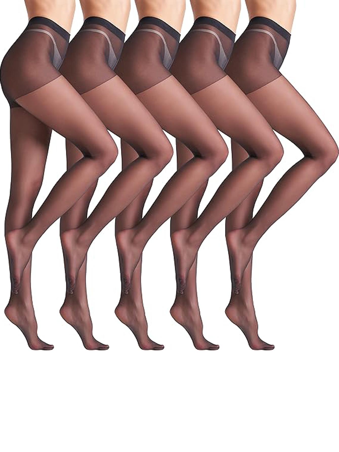 5 Paar Damen Schwarze Feinstrumpfhosen Dehnbar Hoher Bund Strumpfhosen Strümpfe Damenstrumpfhosen L brown