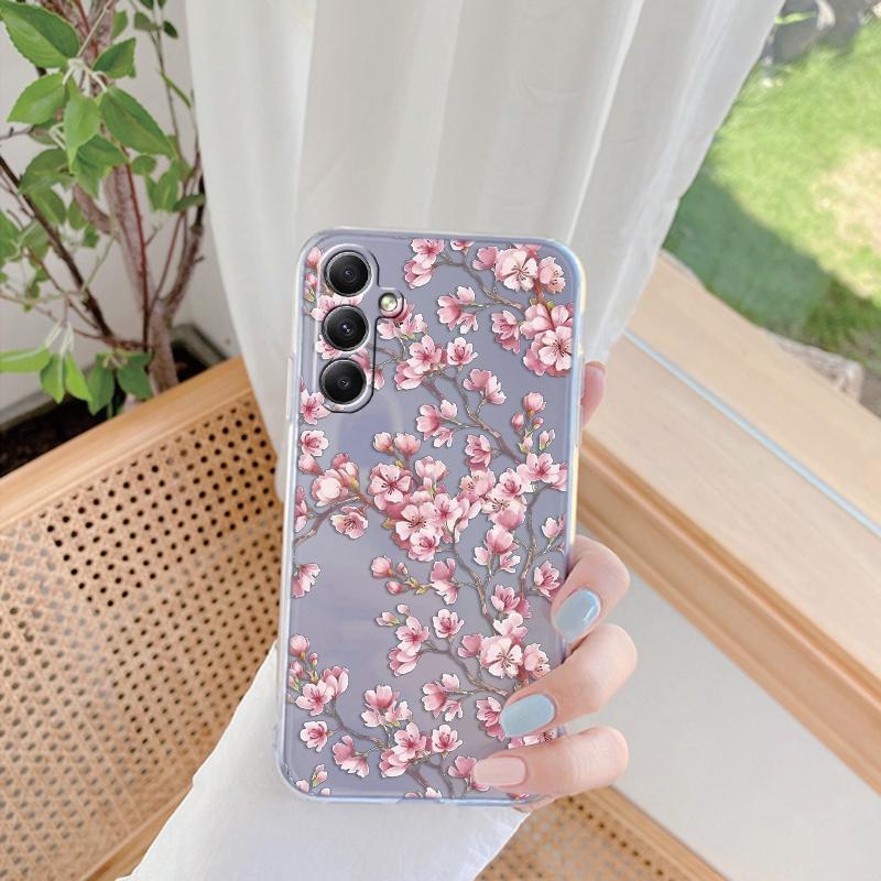 Blumen gemusterte weiche transparente Silikon-Telefonhülle für Samsung Galaxy A55 A54 A34 für Samsung S24 S23 Ultra-Kamera stoßfeste Schutzhülle Samsung Galaxy S22
