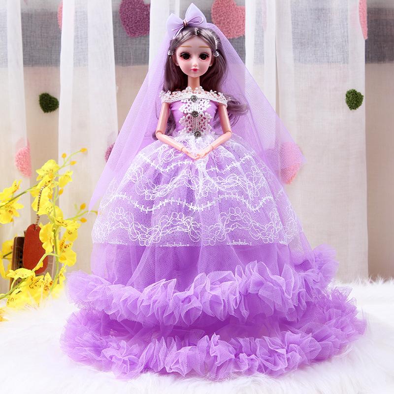 45cm Prinzessin Puppe Kleidung Schleppendes Hochzeitskleid Kinder Geschenk Mode Spielzeug Zubehör Hause Dekoration licht lila