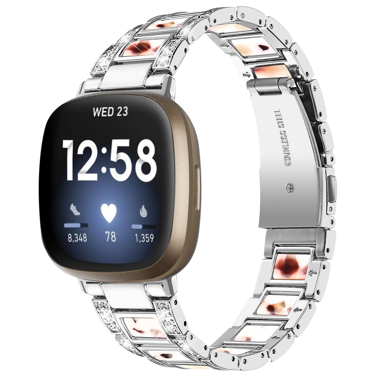 Diamantarmband für Fitbit Versa 4 3 Sense 2 Band Smartwatch-Zubehör Harz Edelstahl Metallarmband Fitbit Versa 3 Armband For Fitbit Sense 1 2 gray