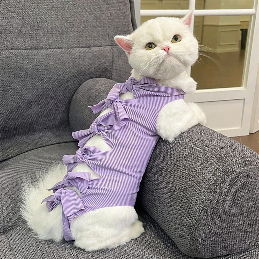 Katzen Erholungsanzug Kätzchen OP-Anzug für Abdomen Wundschutz Anti-Leck-Kegel E-Halsband Alternative für männliche & weibliche Katzen M (3-6kg) violett