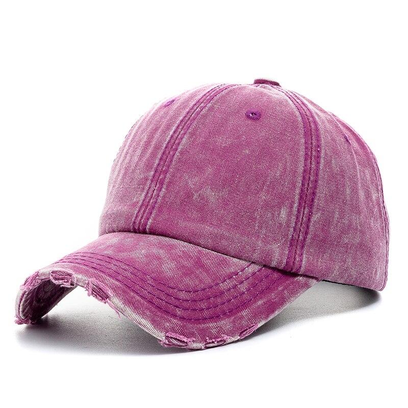 Neue Unisex Gewaschene Baumwolle Kappe Hohe Qualität Denim Plain Baseball Kappe Männer Frauen Einstellbar Casual Outdoor Streetwear Fashion Hut 56cm-60cm rose rot