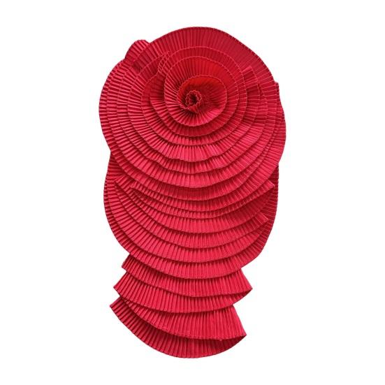 Corsage 3D-Blumenapplikation, mehrlagig, plissiert, für Pullover, Kleid, Bluse, Dekor, DIY, Nähen, Aufnäher, Kleidungszubehör, Hochzeitsfeier, Kleidungsschmuck rot