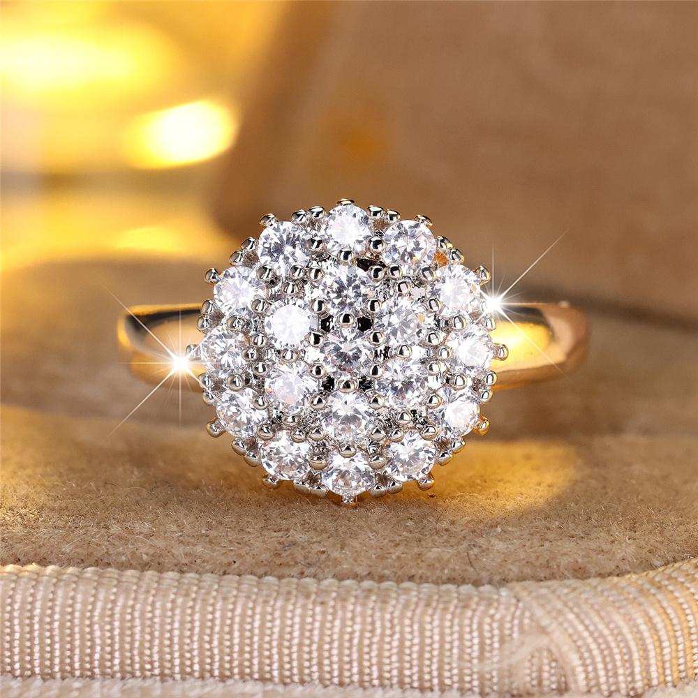Damen Niedlich Weiß Schwarz Zirkonstein Goldfarbe Hochzeitsschmuck Versprechens Verlobungsringe Für Frauen 10 white