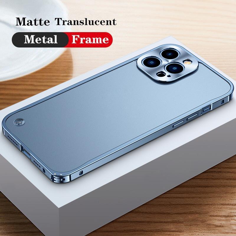 Luxuriöse Metallrahmen-Objektivschutzhülle für iPhone 16 15 14 13 12 11 Pro Max Aluminium-Telefonhülle für iPhone 16 Plus Matte Rückseite For iPhone 15 Plus blau