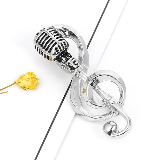 Mode Retro Mikrofon Musik Brosche Musiknote Mikrofon Anstecknadel Legierung white