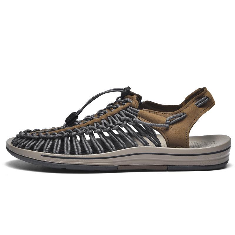 Sommer männer Casual Strand Schuhe Gestrickte Sandalen Paar Sandalen Römische Sandalen Outdoor Hohl-out Große Größe Wanderschuhe 43 khaki