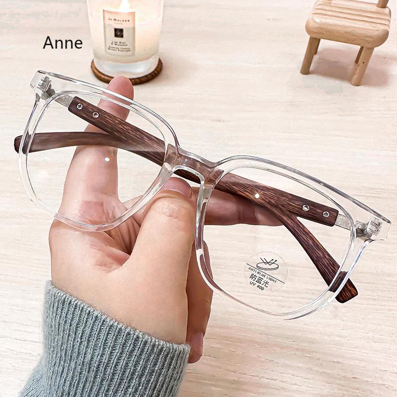 Eckige Herren-Myopie-Brille Holzmaserung Beine Metallnieten Kurzsichtigkeit Brille 0 bis -4,0 -4.0