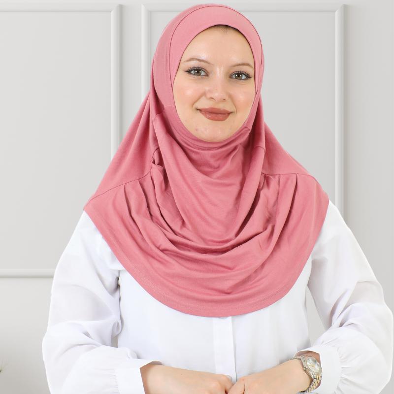 Schlichter, gebrauchsfertiger Hijab für Frauen, muslimische Instant-Turbane, weicher Jersey-Schal, islamische Kleidung, lange Hijabs, Abaya hellrosa
