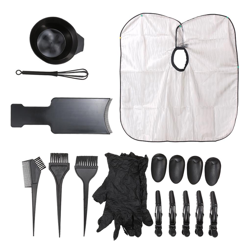 18-teiliges Haarfarben-Set zum Mischen von Farbstoffen, Haarfärbeset, Salon-Tools, Haarfärbebrett, Umhang, Farbpinsel schwarz