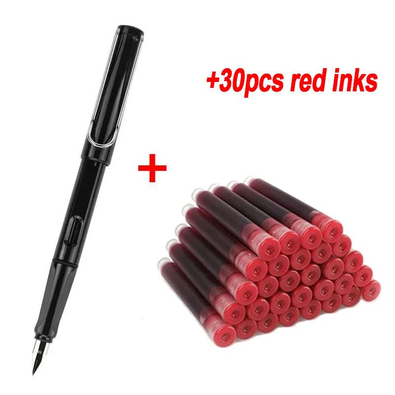 0,38 mm Füllfederhalter-Set mit 30 Tintennachfüllungen, Schulbedarf für Schüler, Kawaii-Briefpapier, Kalligraphiestift zum Schreiben 30pcs red inks schwarz