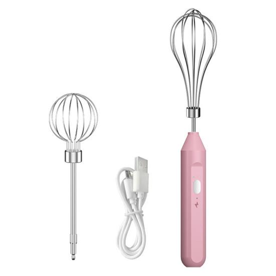 Elektrischer Hand-Schneebesen-Mixer, 3-Gang-Steuerung, wiederaufladbarer kabelloser Handmixer, tragbarer Mini-Schneebesen zum Kochen rosa
