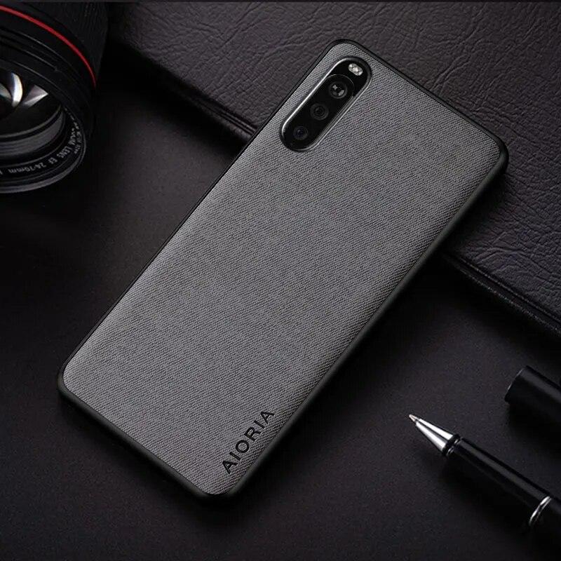 Hülle für Sony Xperia 10 III 5 III 1 III XZ4 ACE 2 Einfaches Design Textilleder-Telefonabdeckung für Sony Xperia 10 III 5 III Hülle Xperia 10 III hellgrau