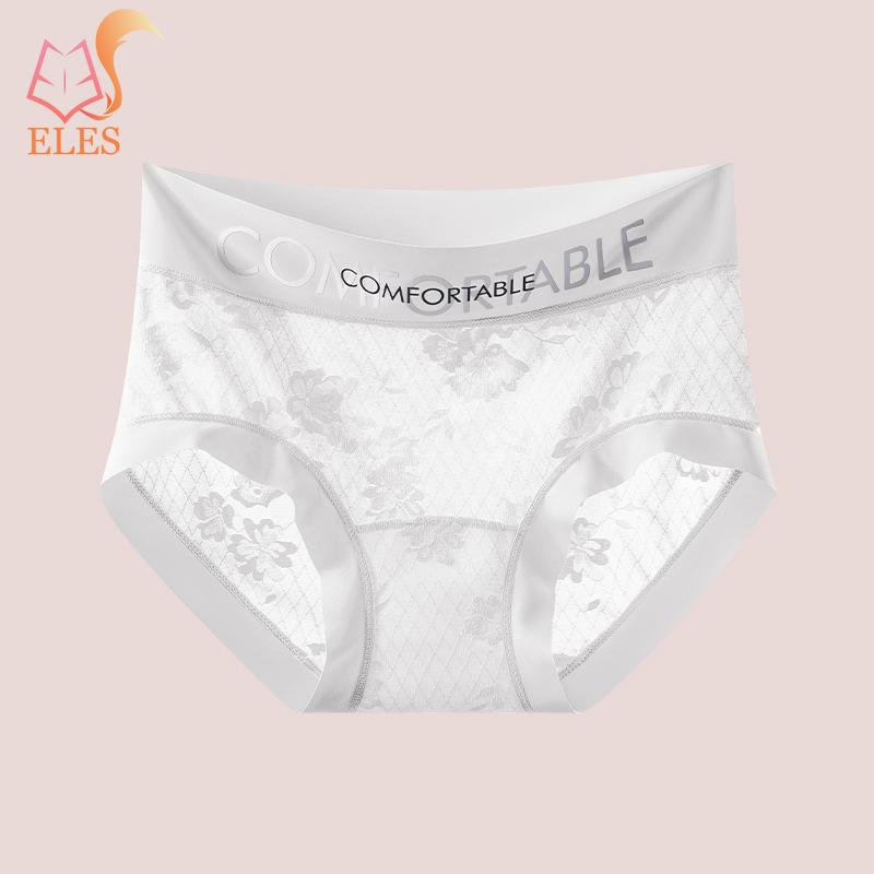 Damenunterwäsche mit dünner Netzspitze, Höschen, mittlere Taille, Baumwoll-Schritt-Slip, Buchstaben, leicht, transparent, Unterwäsche für Damen, Unterhosen, Schlüpfer, Dessous L weiß