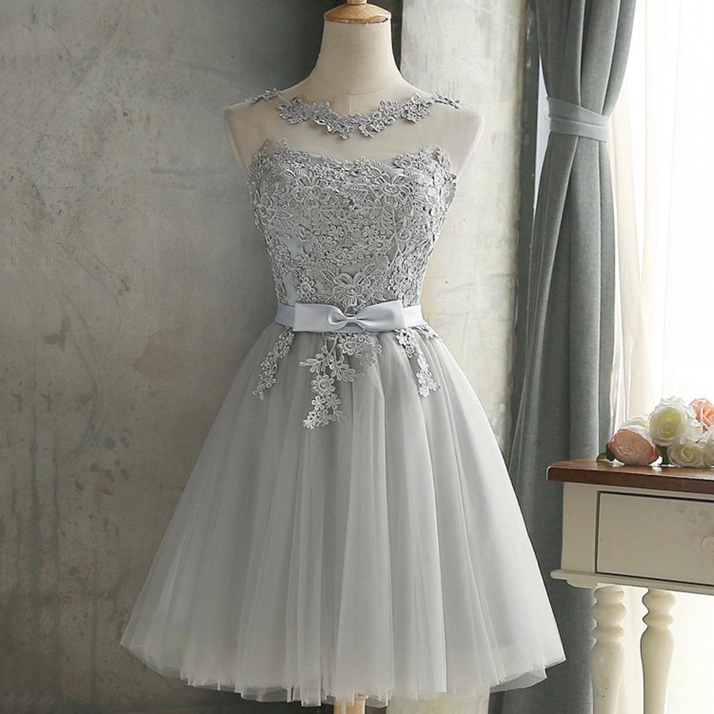 Frauen formelle Hochzeit Brautjungfer Abend Party Ball Abendkleid Cocktailkleid L grau