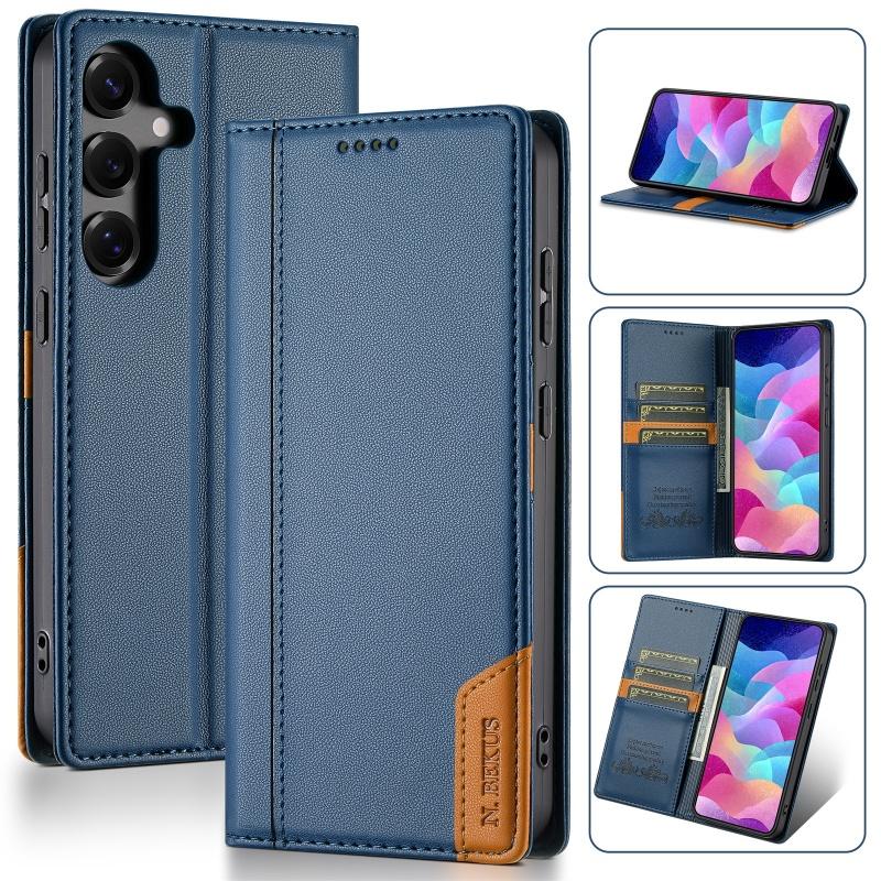 Magnetische Diebstahlschutz-Bürste Leder-Geldbörse Karten-Handyhülle für Samsung Galaxy S25 Edge S24 Ultra S23 Plus S22 S21 S20 FE S10 Hülle Samsung S22 Plus blau