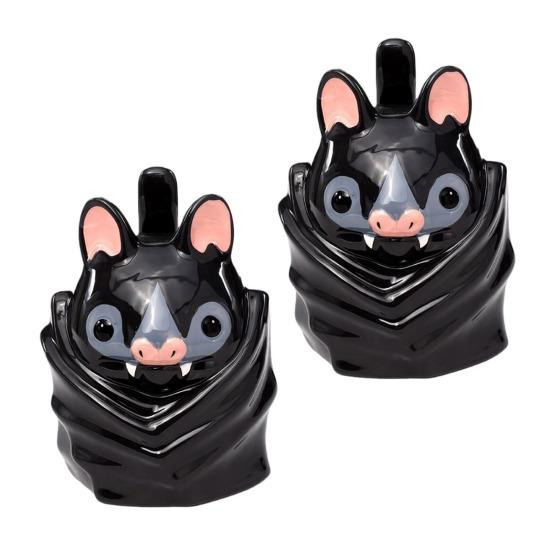 Fledermaus Auf dem Kopf Geformte Tasse Niedliche 3D Fledermaus Keramik Kaffeetasse mit Schwanzgriff Lustige Neuheit Tier Tasse Geschenk für Gotische Heim- und Bürodekoration 2pcs A
