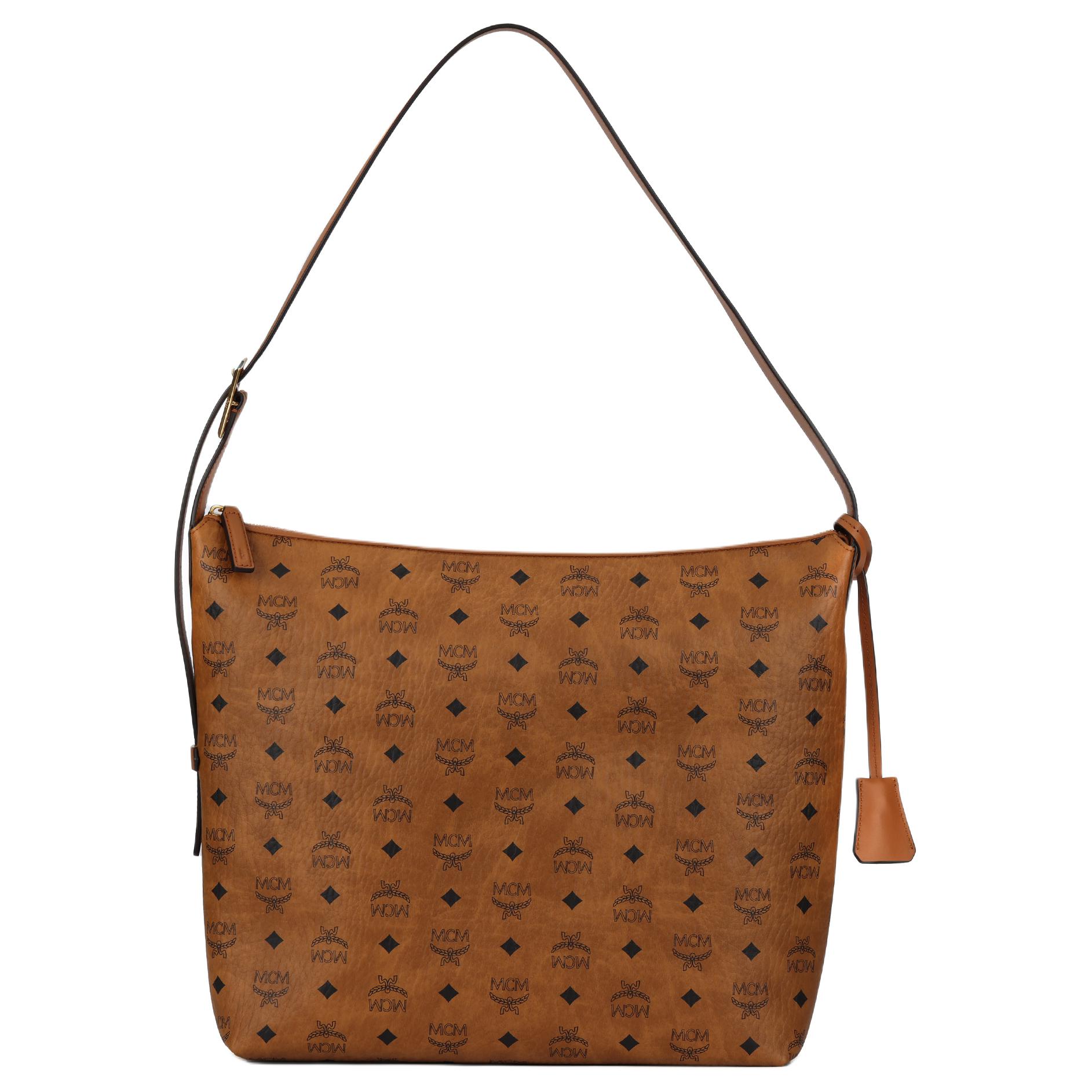 MCM Aren Visetos Monogram Große Kapazität Hobo Tote Canvas und Leder Umhängetasche Damen Taschen Braun Cognac MWHESTA02CO001 Basic Set (Bag+Dust Bag) brown