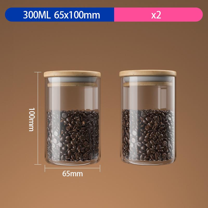 GIANXl Kaffeebohnen-Vorratsglas Glas Luftdichter Behälter mit Bambusdeckel Küche Süßigkeiten Teeblätter Getreide Frischhalte-Vorratsglas 2PCS gray