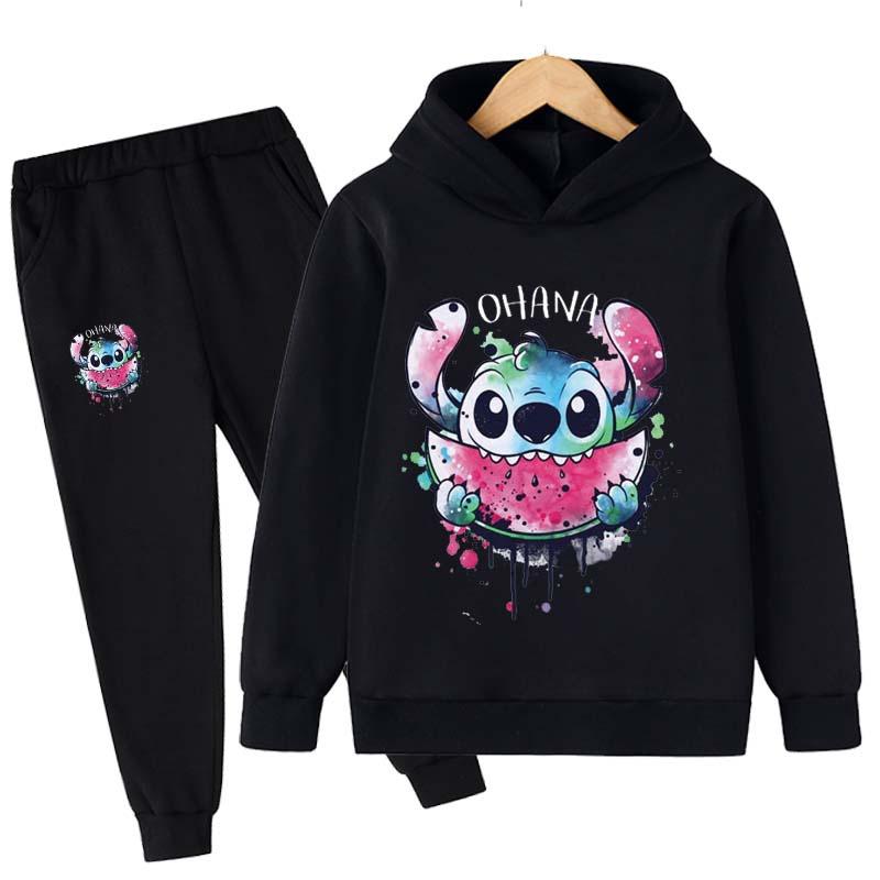 2025 MINISO Stitch Hoodies + Hosen Sets Kinder 1-16 Jahre Anzug Jungen Trainingsanzüge Kinder Marke Sport Anzüge Kleine Monster Hoodies tops + Hosen 2 stücke Set 130 gray