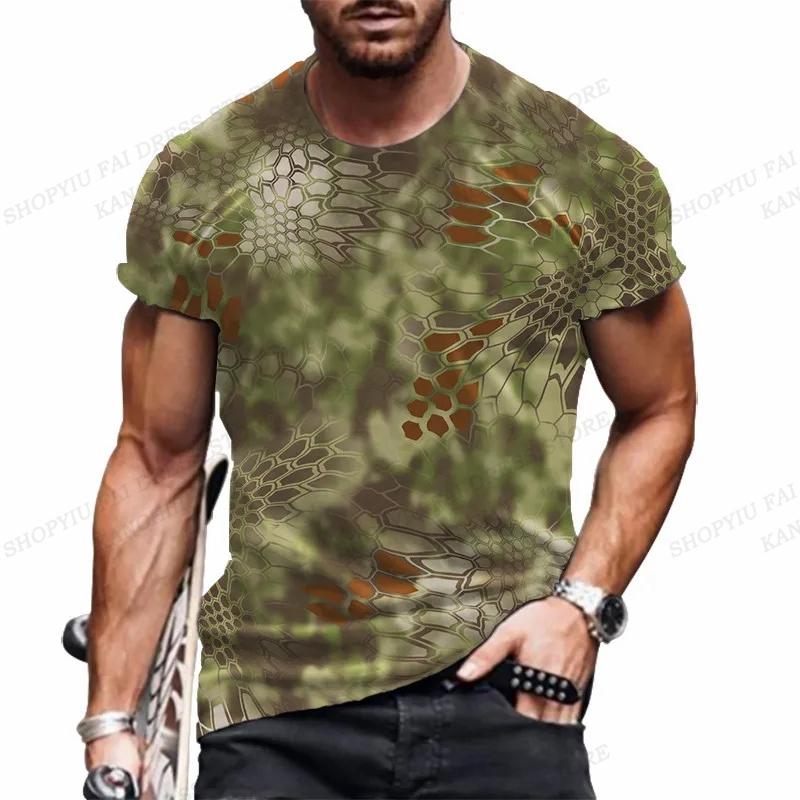 Herren Camo T-Shirt Camouflage 3D Druck T-Shirt Herren Mode O-Ausschnitt Kurzarm T-Shirt Outdoor T-Shirt Sportwear Tops T-Shirt Fitness XL brown