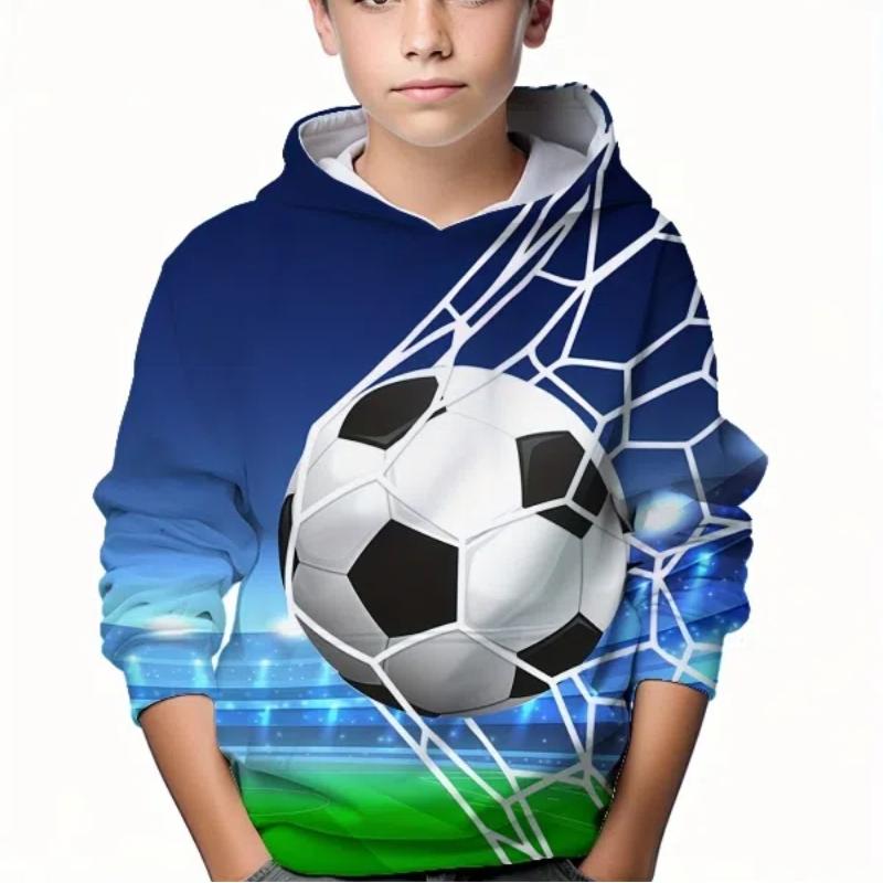Kindermode Fußball 3D gedruckt Jungen Casual Kapuzenpullover Sweatshirt für Frühling Herbst Kinder Tops Kleidung 110CM