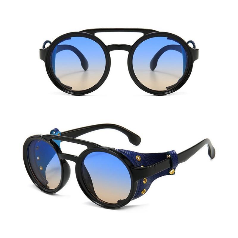 Herren Sonnenbrille Vintage Steampunk Stil Brille UV400 Rundrahmen Brille Outdoor Reiten Sonnenbrille